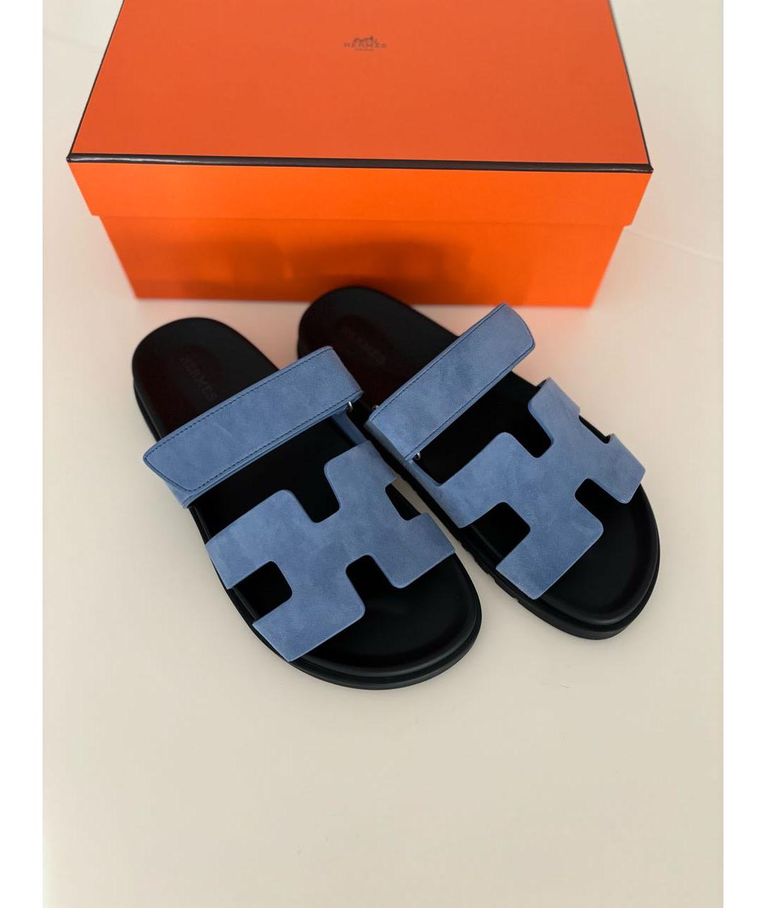 HERMES Синие замшевые шлепанцы, фото 7