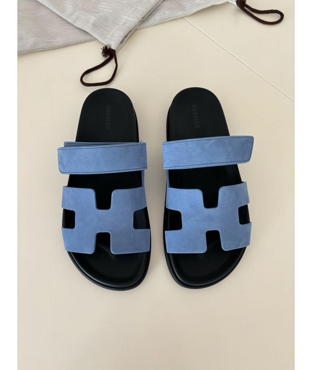 HERMES Синие замшевые шлепанцы, фото 2