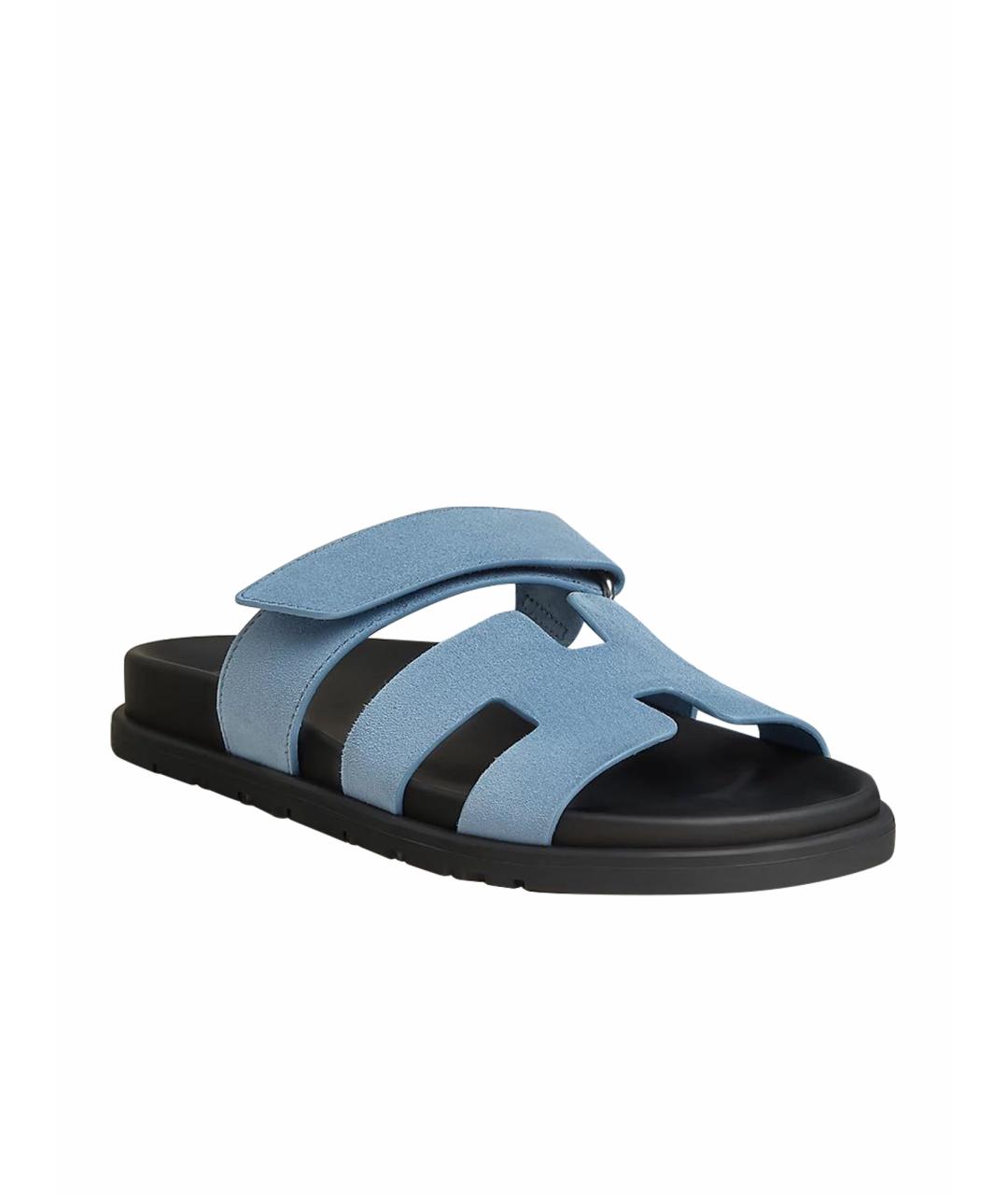 HERMES Синие замшевые шлепанцы, фото 1