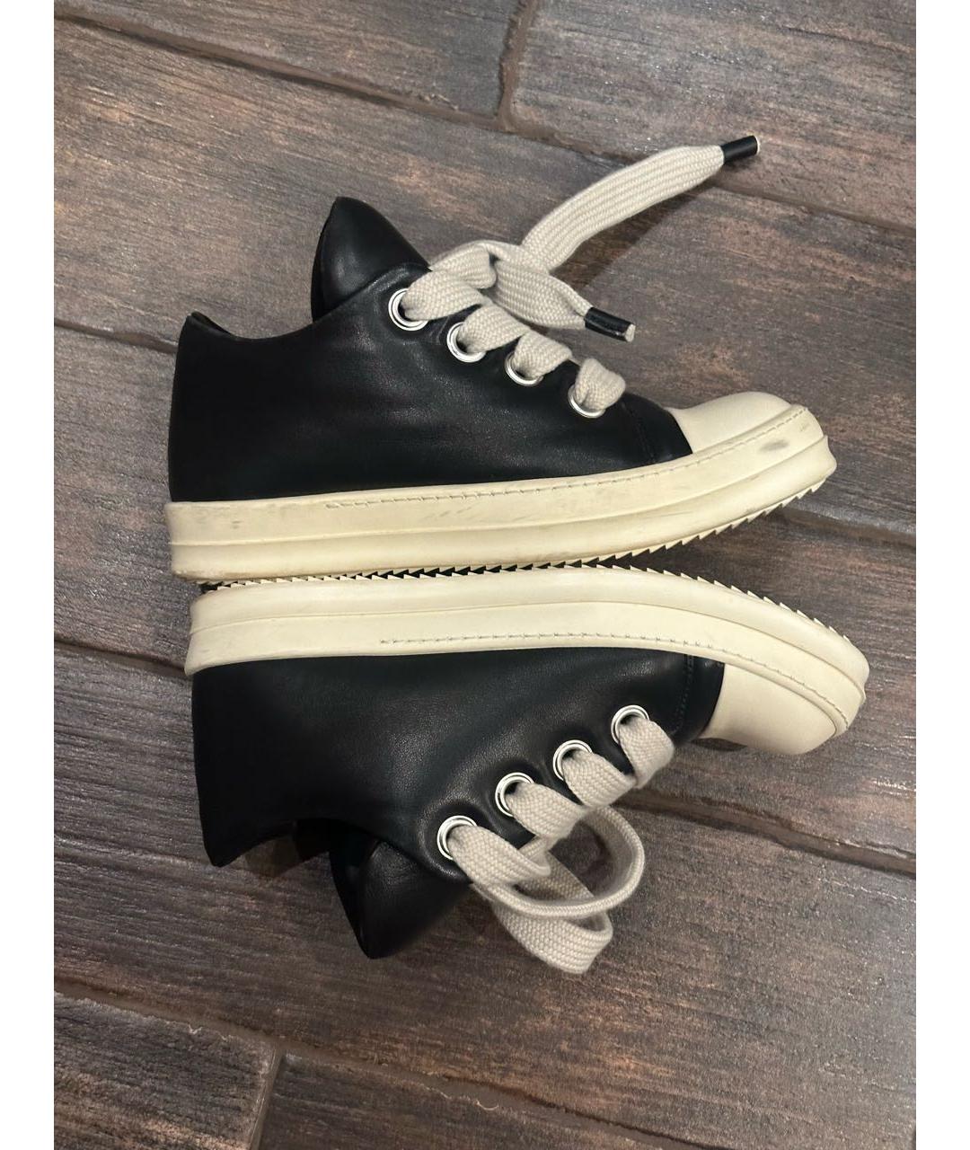RICK OWENS Черные кожаные низкие кроссовки / кеды, фото 9