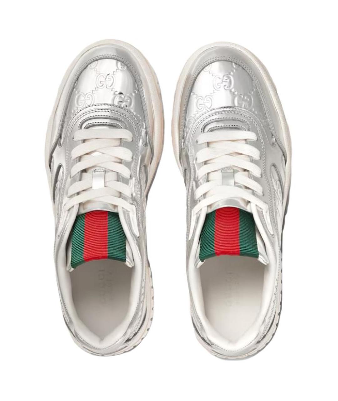 GUCCI Серебряные кожаные кроссовки, фото 4