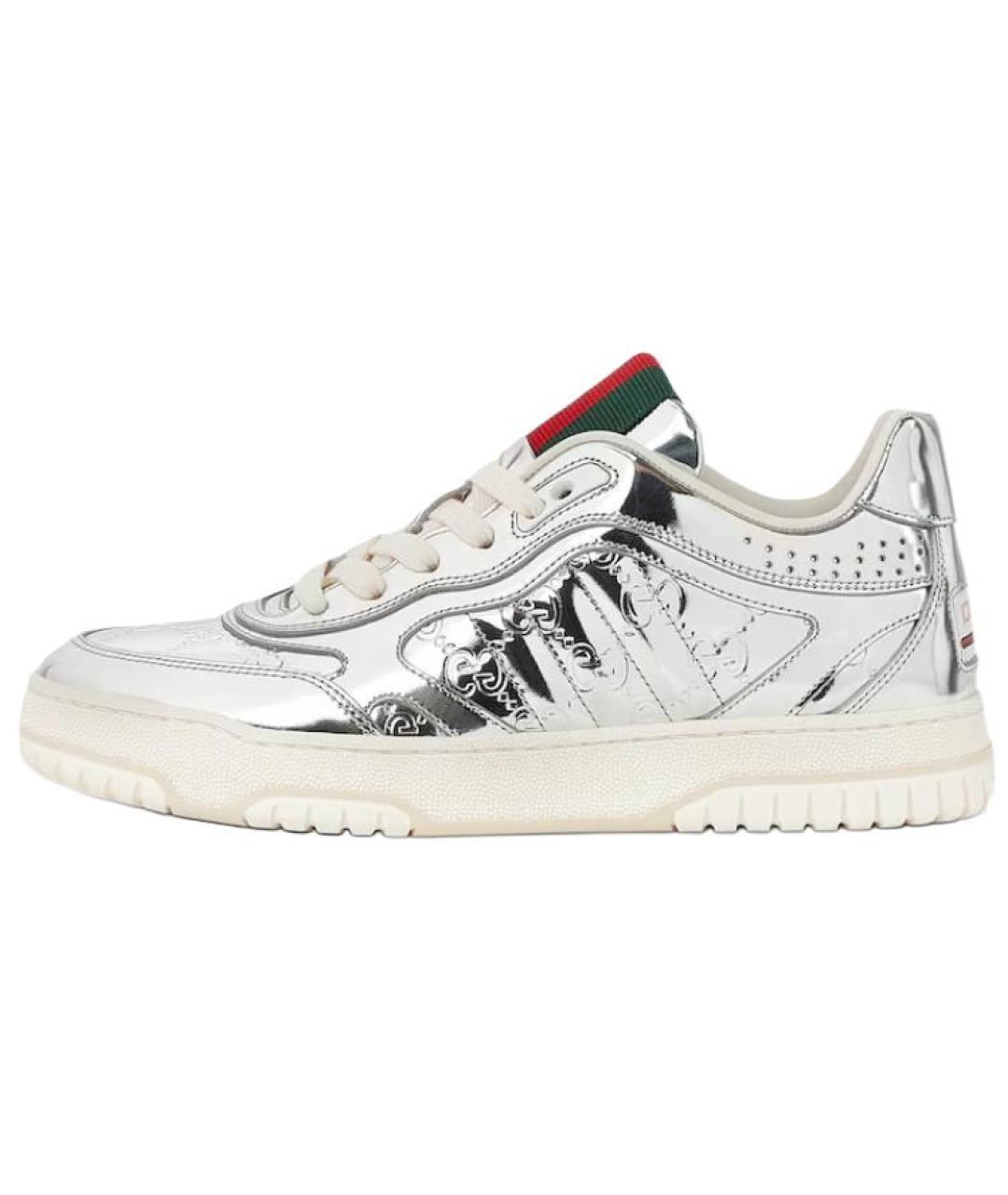 GUCCI Серебряные кожаные кроссовки, фото 2