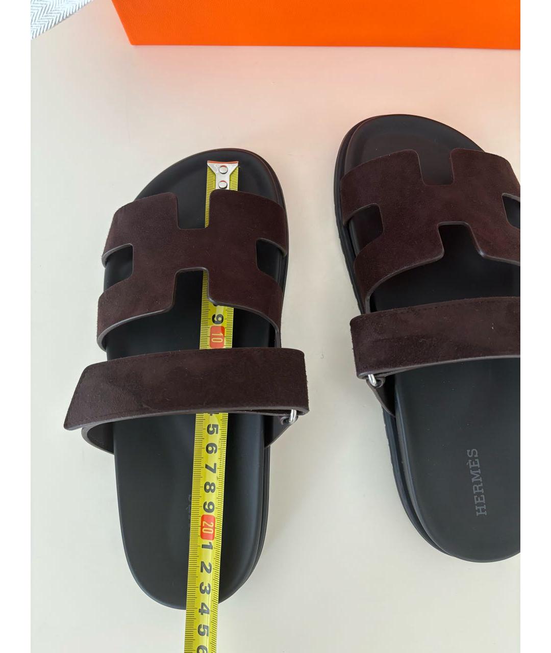 HERMES Коричневые замшевые шлепанцы, фото 5