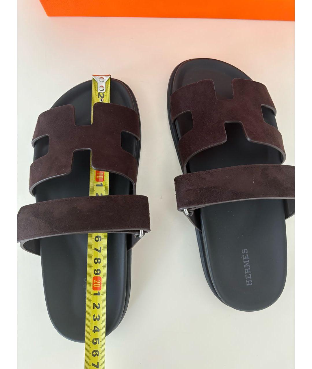 HERMES Коричневые замшевые шлепанцы, фото 6