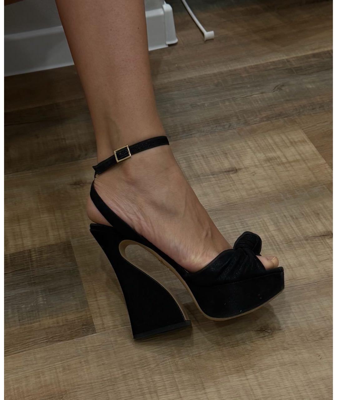 CHARLOTTE OLYMPIA Черные текстильные босоножки, фото 6