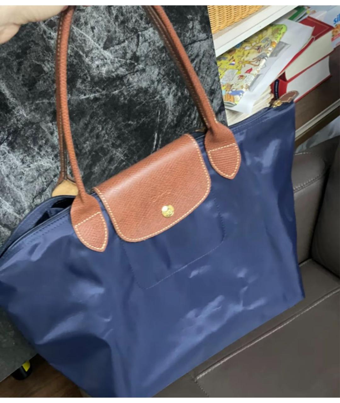 LONGCHAMP Темно-синяя тканевая сумка с короткими ручками, фото 7