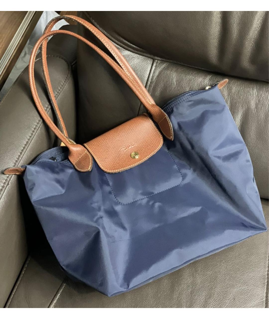 LONGCHAMP Темно-синяя тканевая сумка с короткими ручками, фото 8