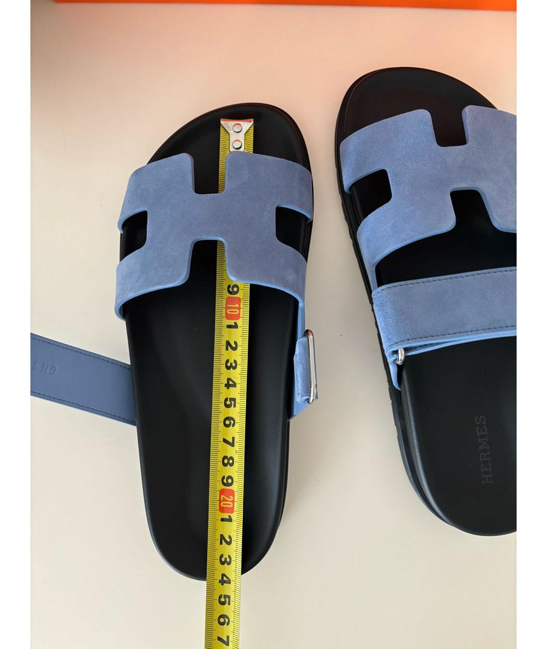 HERMES Синие замшевые шлепанцы, фото 6