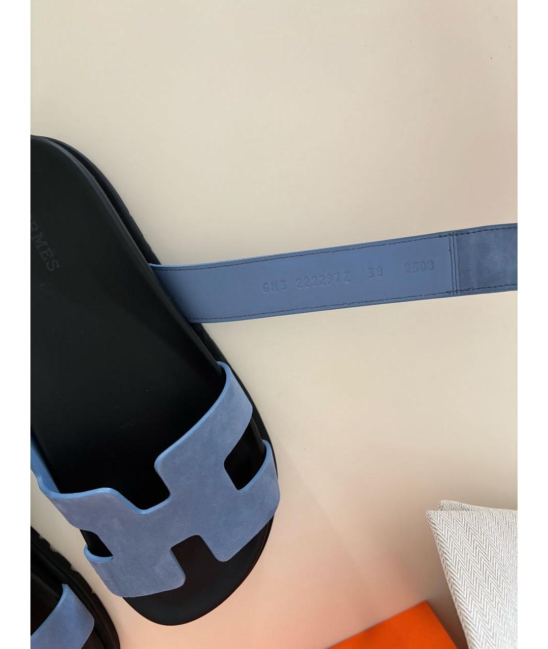 HERMES Синие замшевые шлепанцы, фото 4