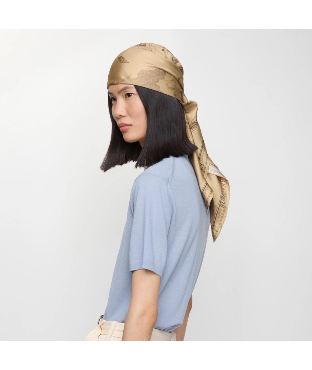 BURBERRY Бежевый шелковый платок, фото 4