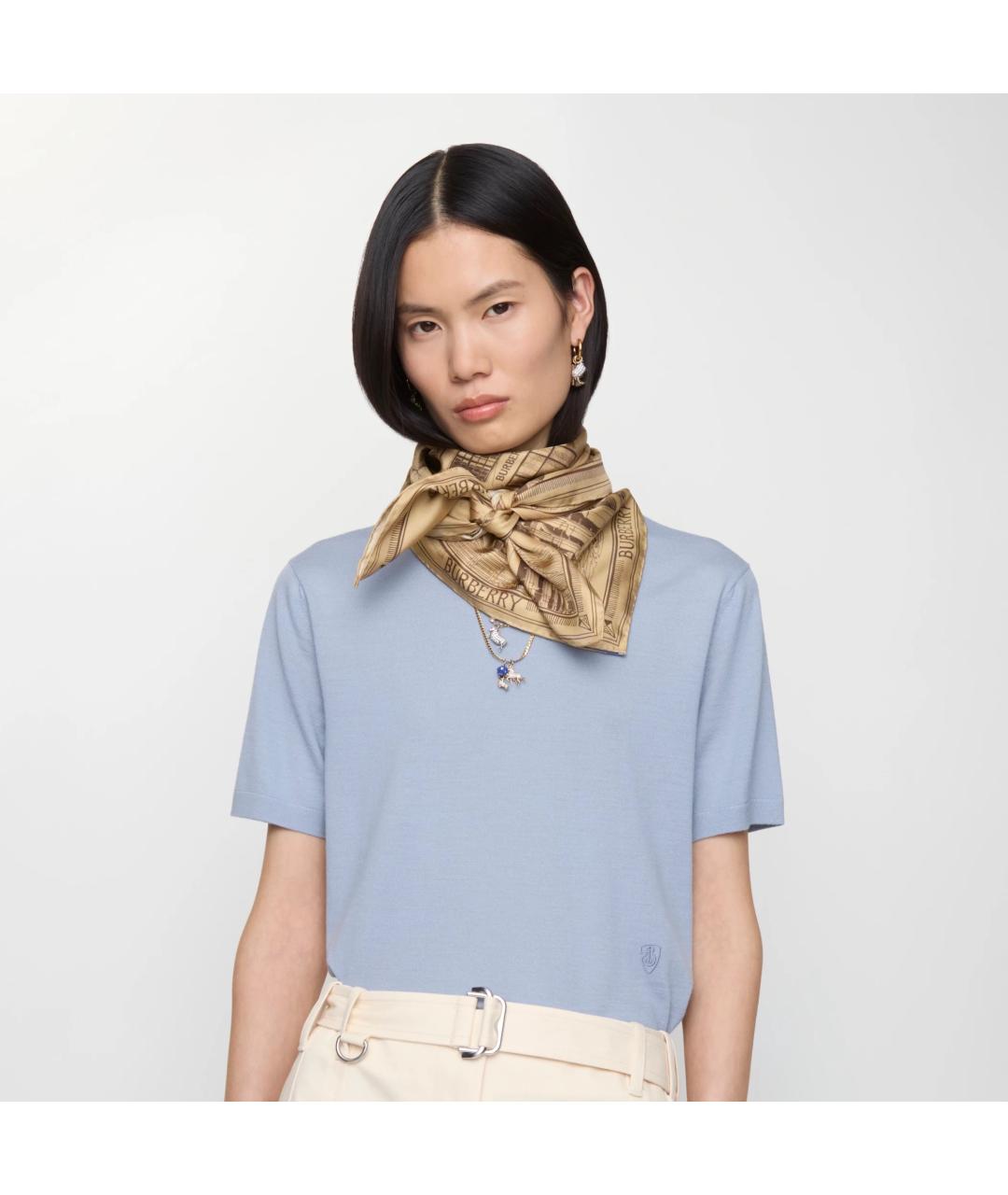 BURBERRY Бежевый шелковый платок, фото 3