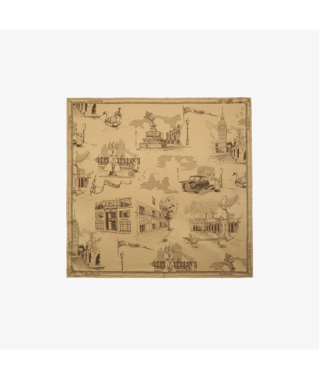 BURBERRY Бежевый шелковый платок, фото 5