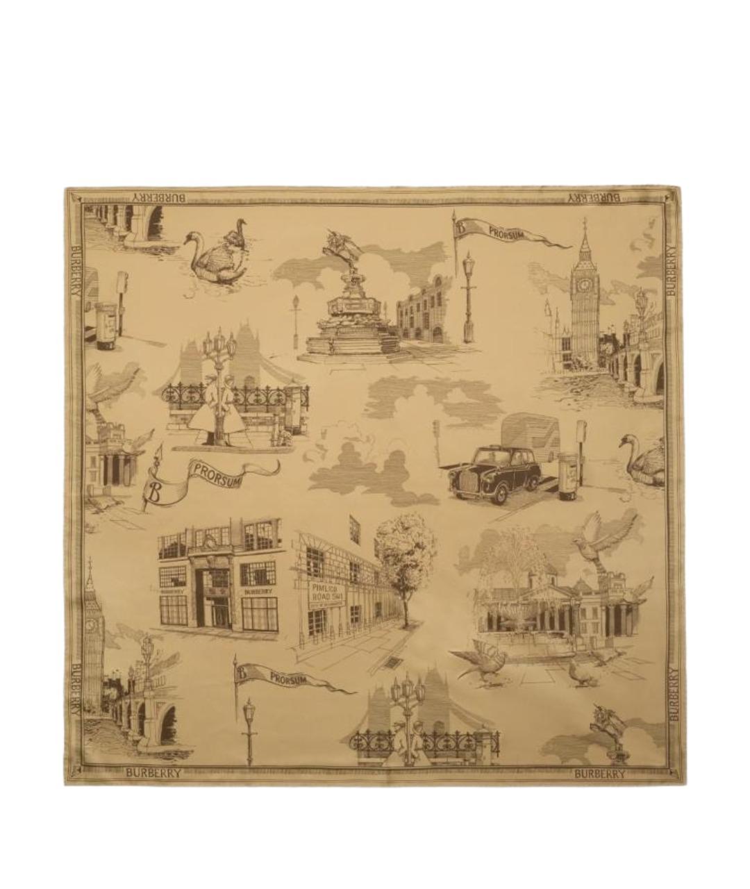 BURBERRY Бежевый шелковый платок, фото 1
