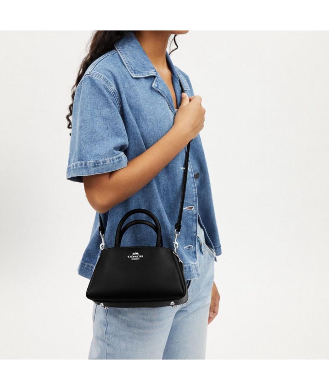 COACH Черная кожаная сумка через плечо, фото 4