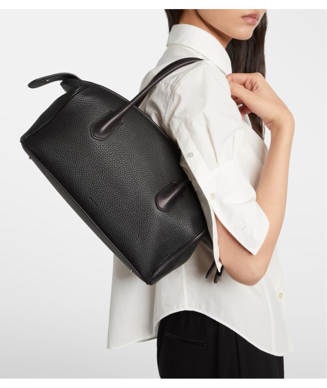 THE ROW Черная кожаная сумка с короткими ручками, фото 6