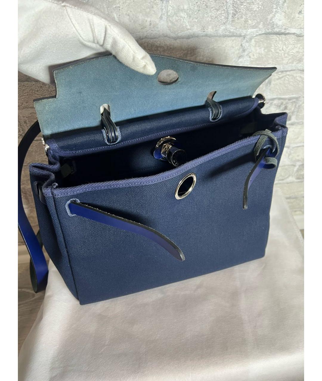 HERMES Темно-синяя кожаная сумка с короткими ручками, фото 7