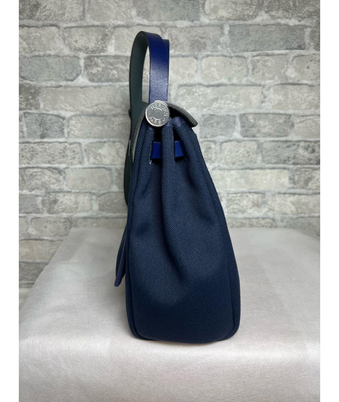 HERMES Темно-синяя кожаная сумка с короткими ручками, фото 5