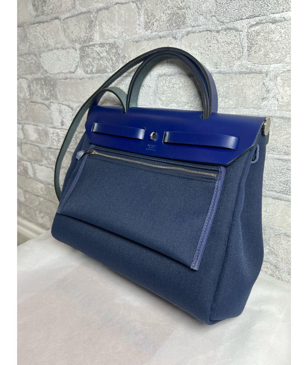 HERMES Темно-синяя кожаная сумка с короткими ручками, фото 4