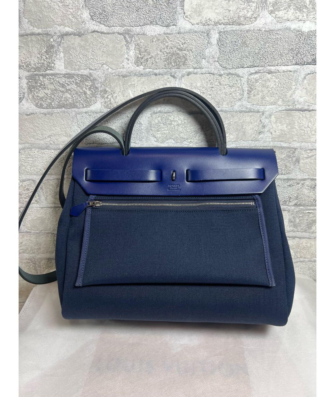 HERMES Темно-синяя кожаная сумка с короткими ручками, фото 2