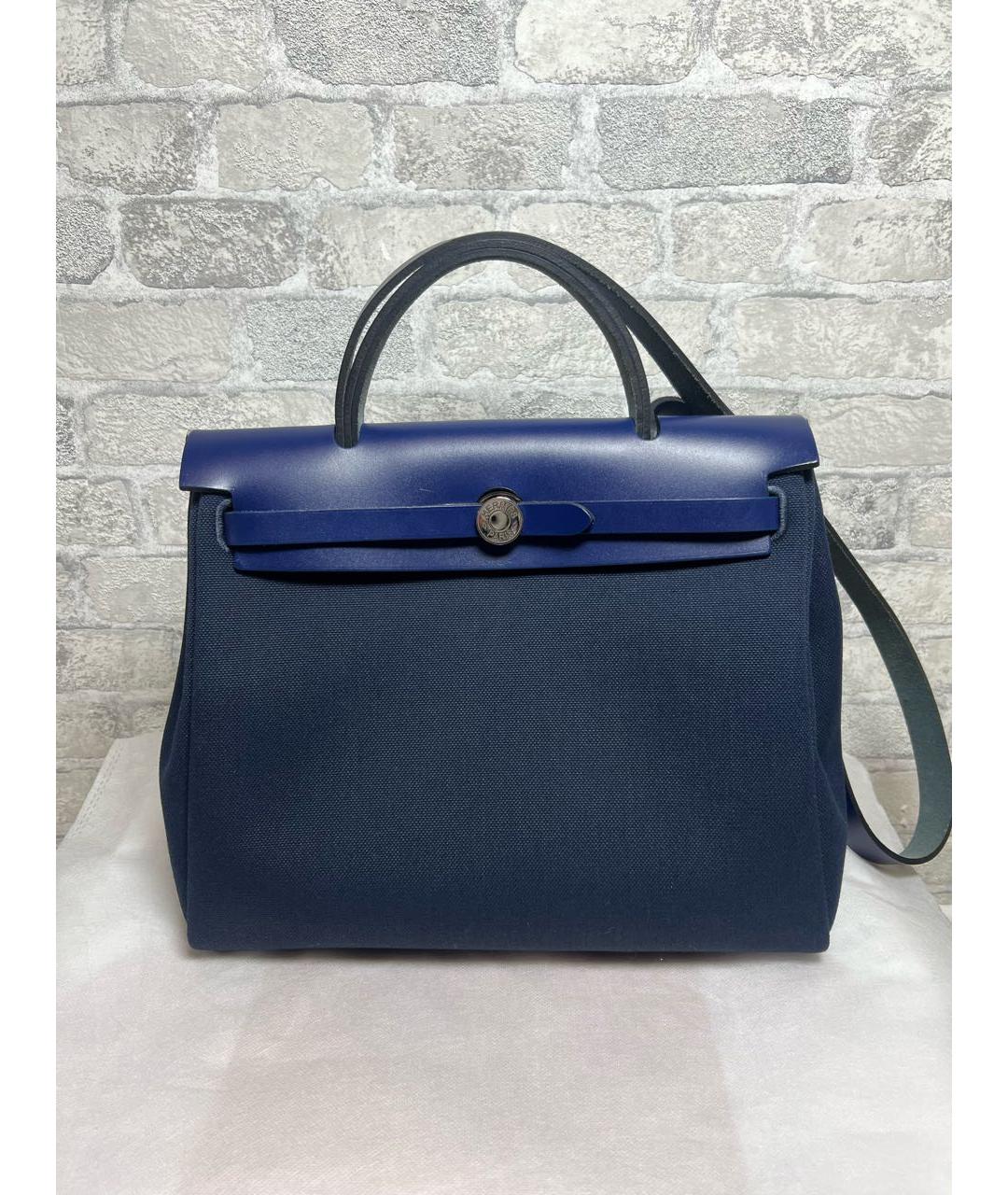 HERMES Темно-синяя кожаная сумка с короткими ручками, фото 9