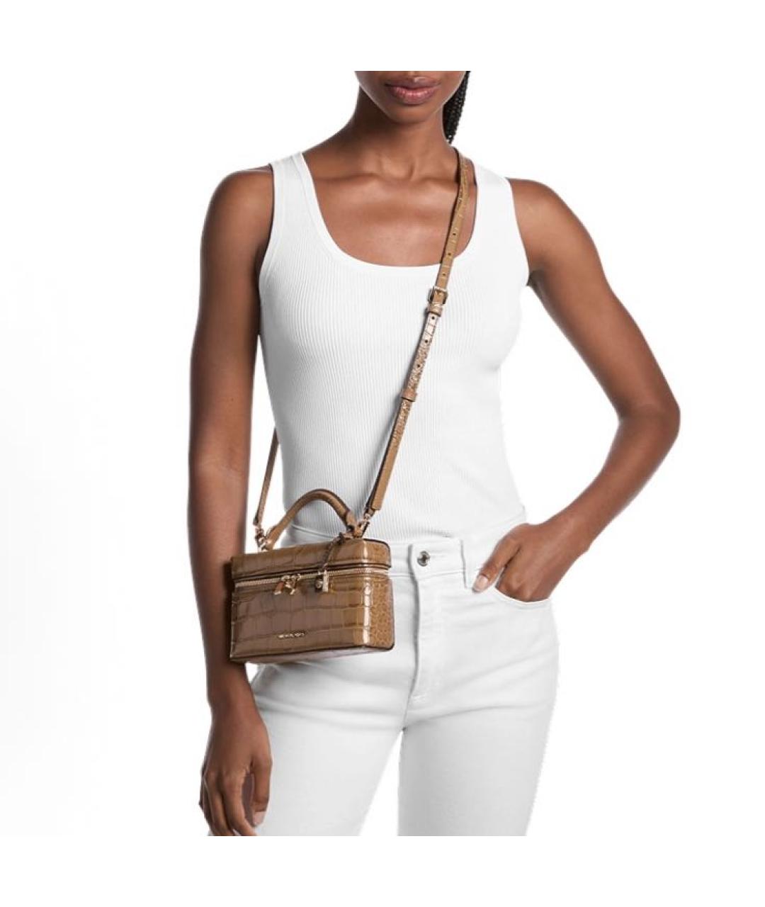 MICHAEL KORS Бежевая кожаная сумка через плечо, фото 5