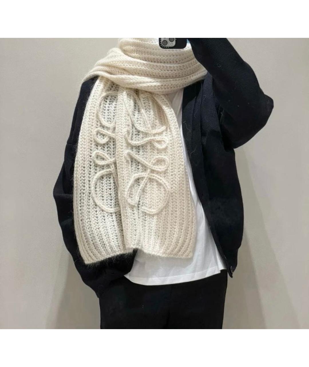 LOEWE Бежевый шерстяной шарф, фото 2