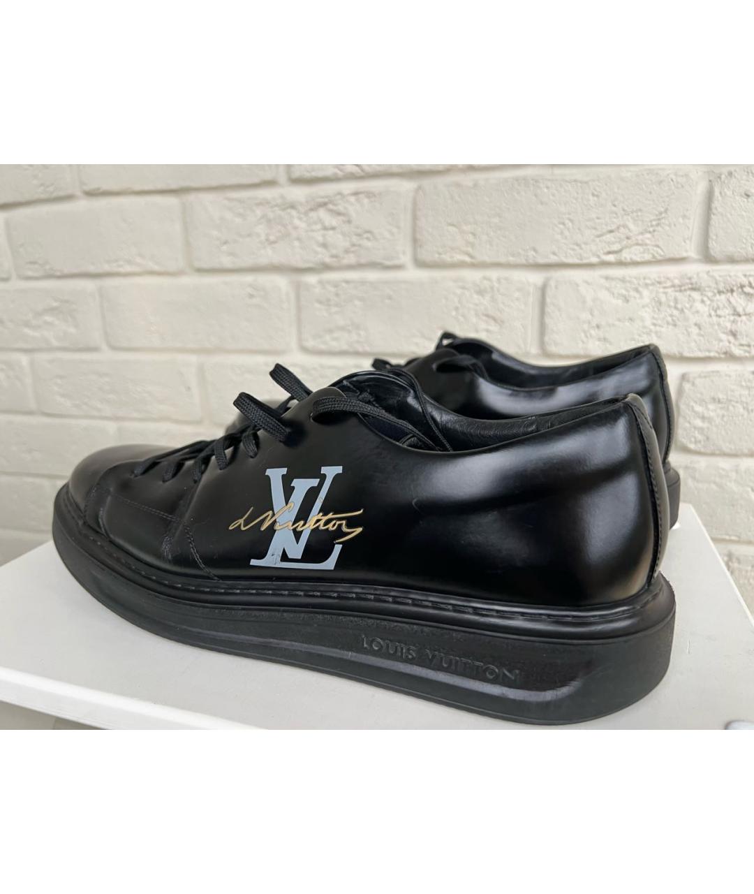 LOUIS VUITTON Черные кожаные низкие кроссовки / кеды, фото 4