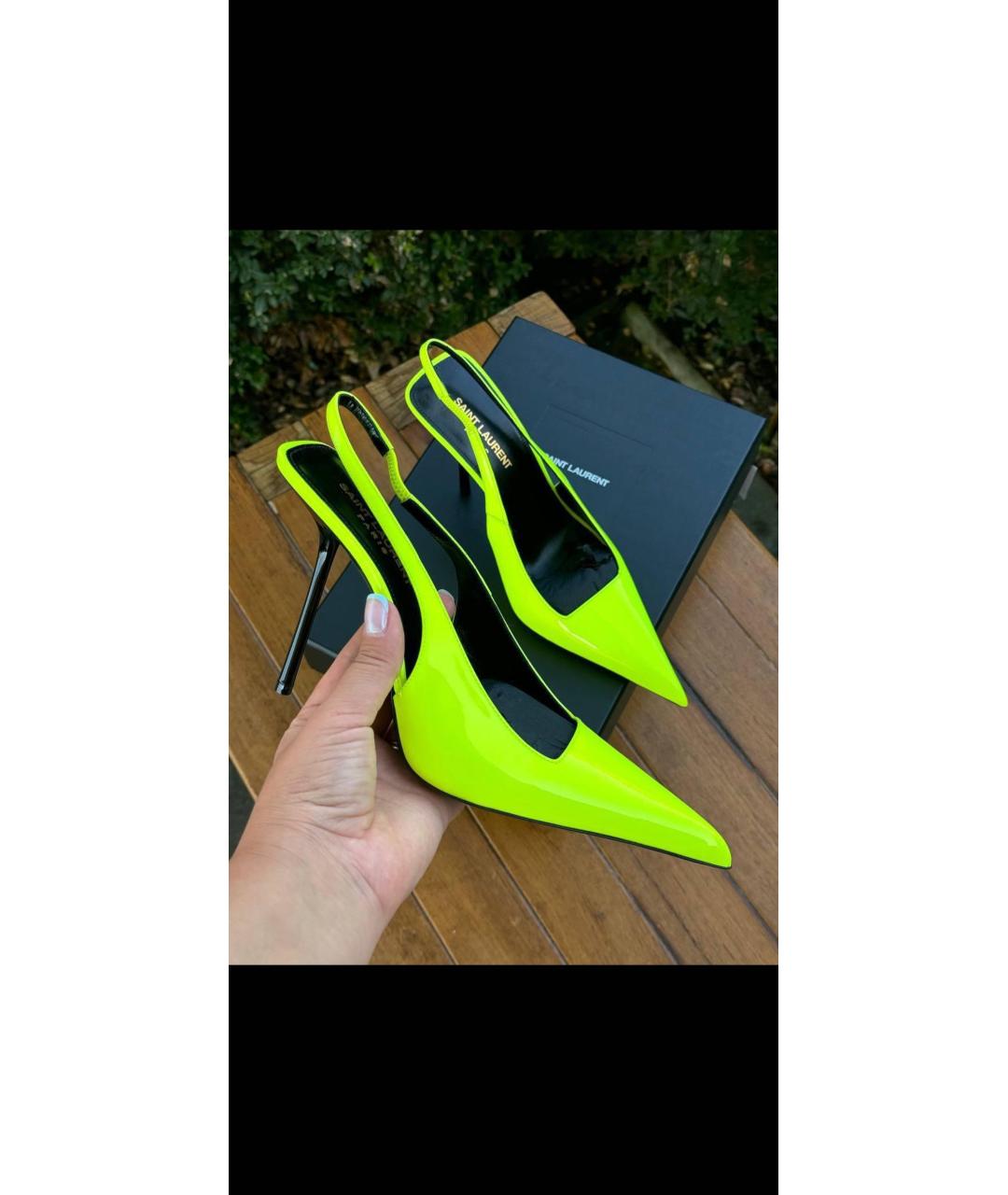 SAINT LAURENT Желтые босоножки из лакированной кожи, фото 4