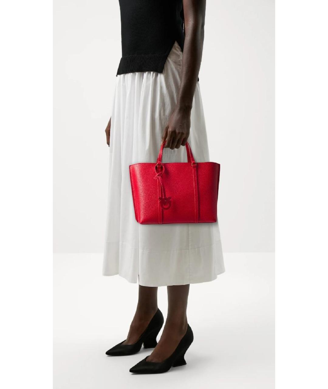 PINKO Красная кожаная сумка с короткими ручками, фото 4