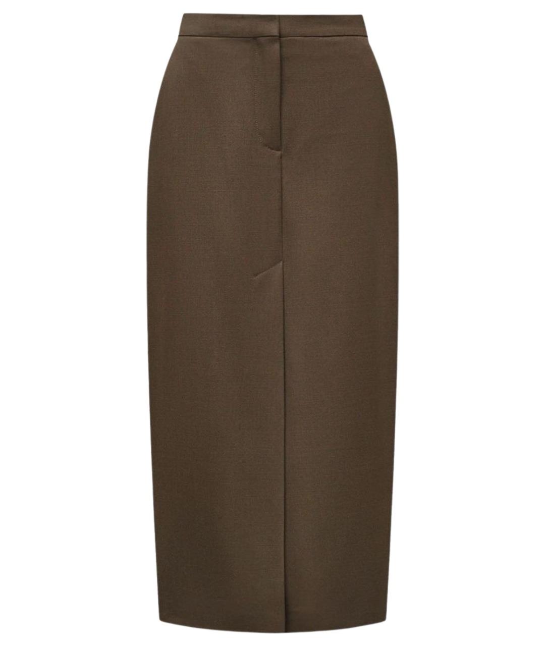 12 STOREEZ Хаки шерстяная юбка миди, фото 1