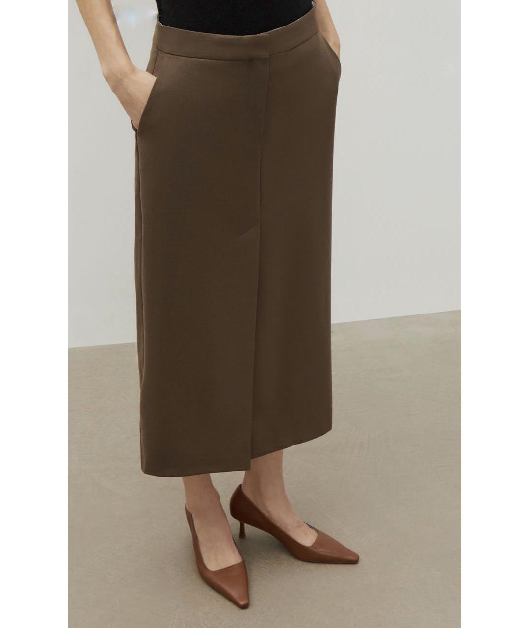 12 STOREEZ Хаки шерстяная юбка миди, фото 4