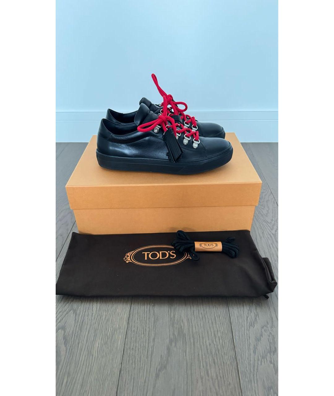 TOD'S Черные кожаные кеды, фото 4