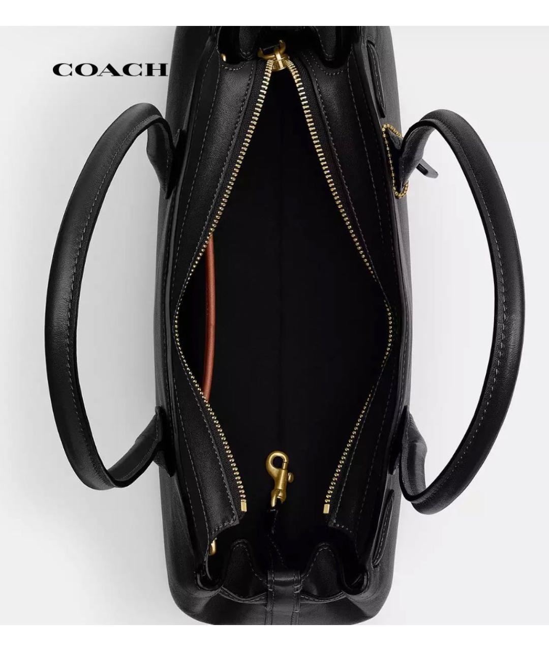 COACH Черная кожаная сумка с короткими ручками, фото 4