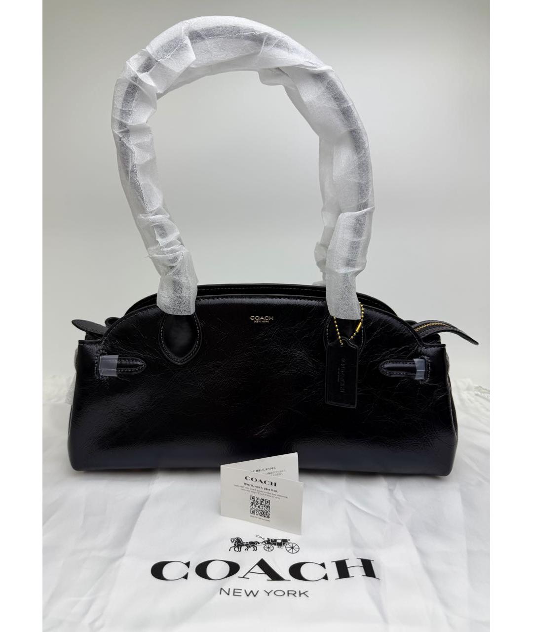 COACH Черная кожаная сумка с короткими ручками, фото 2