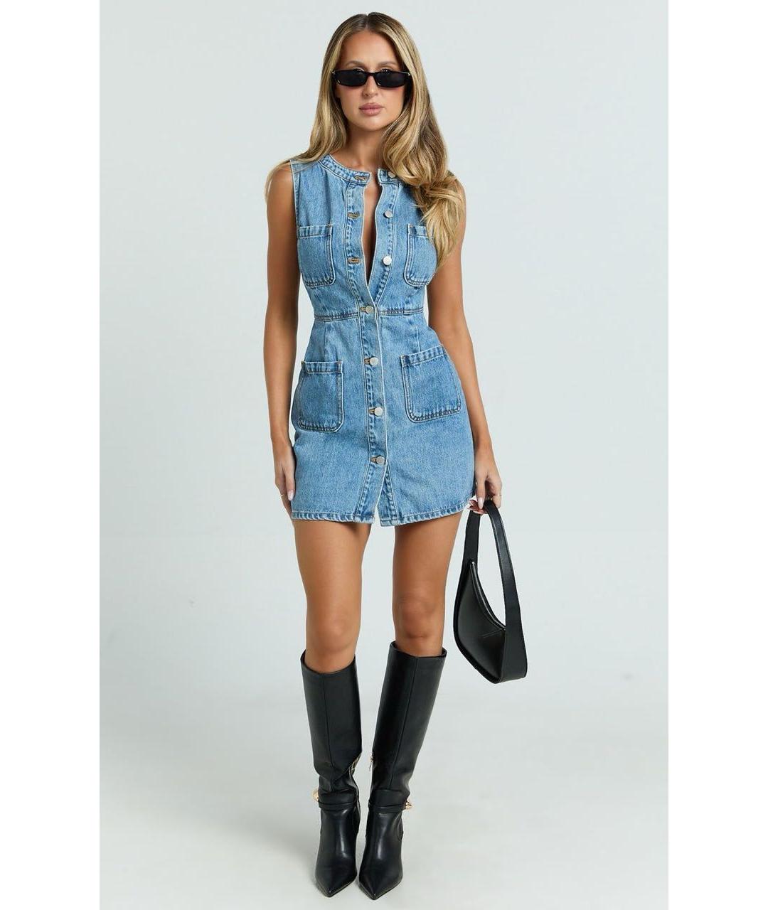 BALMAIN Голубое деним повседневное платье, фото 2