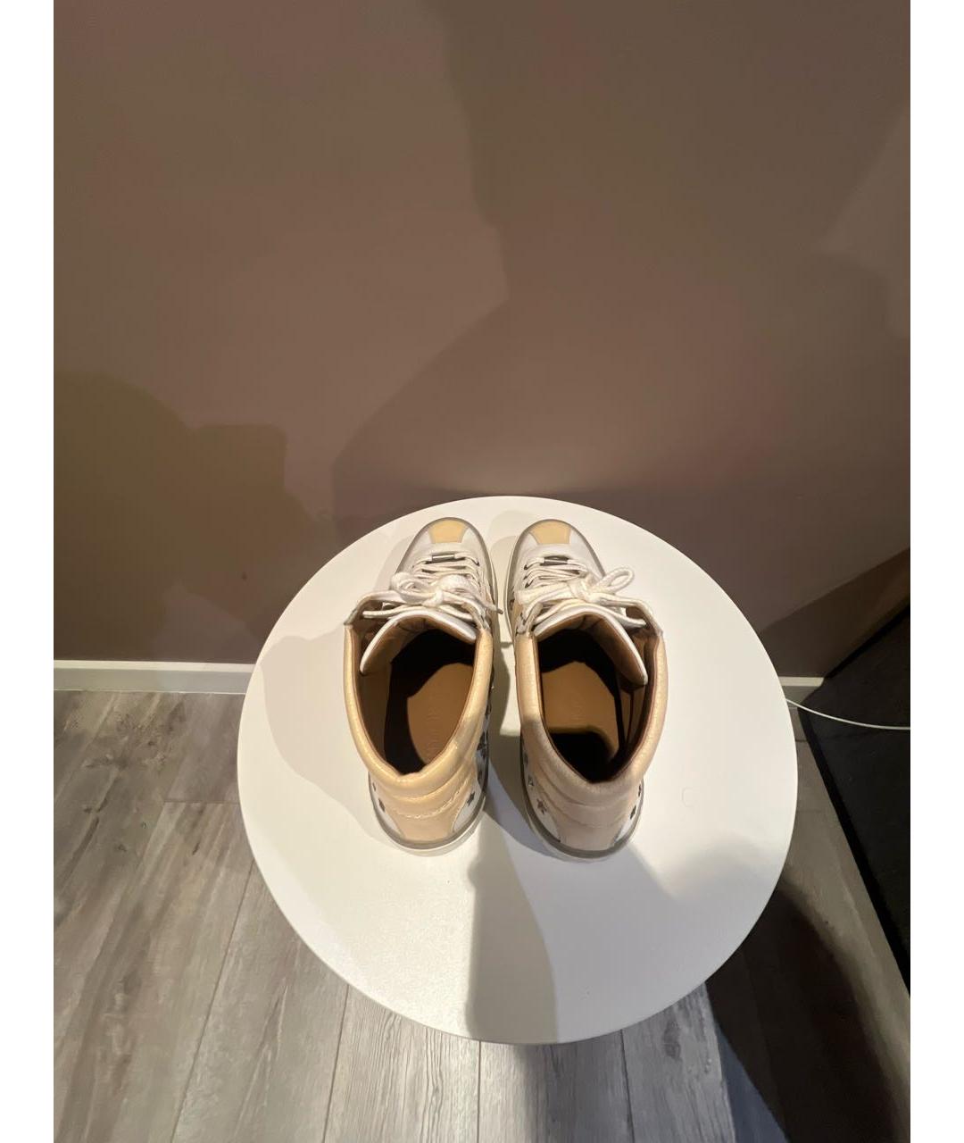 JIMMY CHOO Бежевые кожаные высокие кроссовки / кеды, фото 3