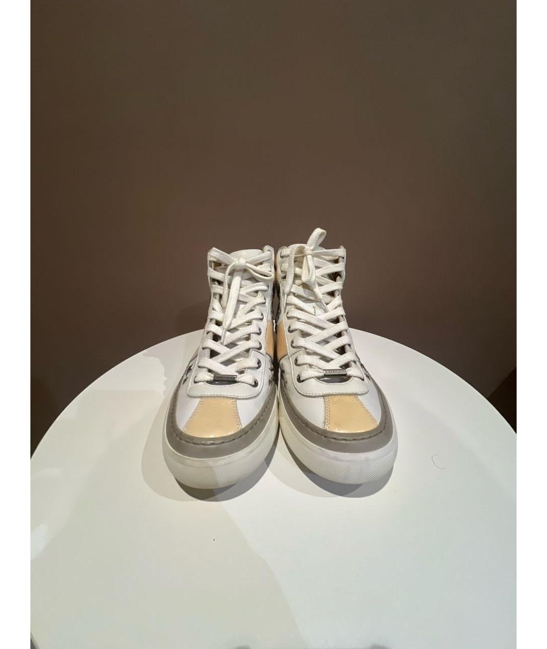 JIMMY CHOO Бежевые кожаные высокие кроссовки / кеды, фото 2