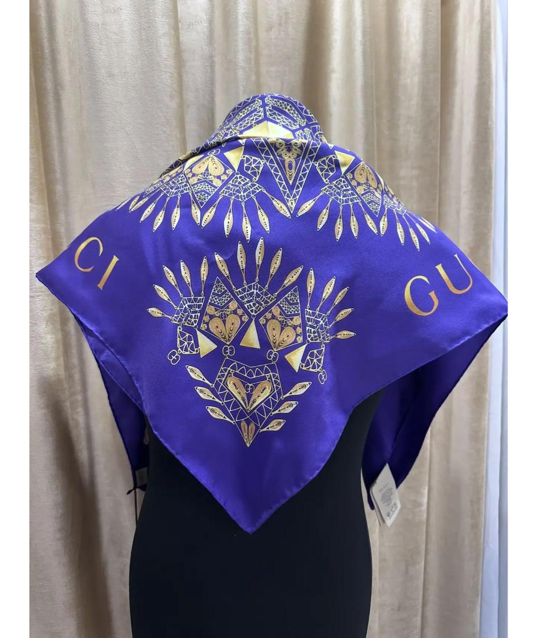GUCCI Синий шелковый платок, фото 6