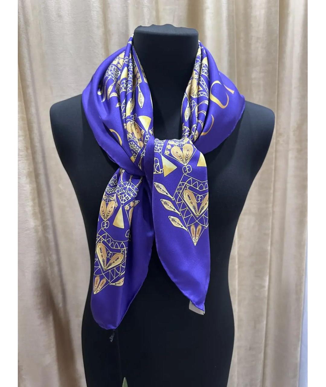 GUCCI Синий шелковый платок, фото 2