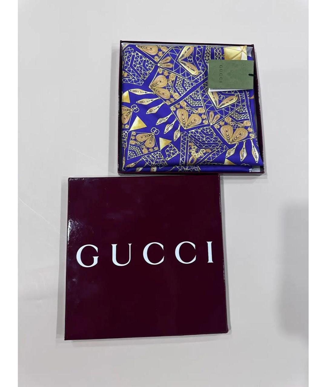 GUCCI Синий шелковый платок, фото 3