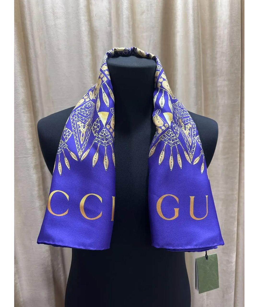 GUCCI Синий шелковый платок, фото 5