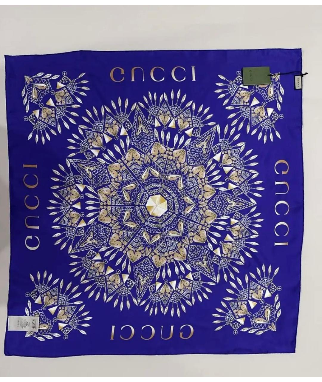 GUCCI Синий шелковый платок, фото 9