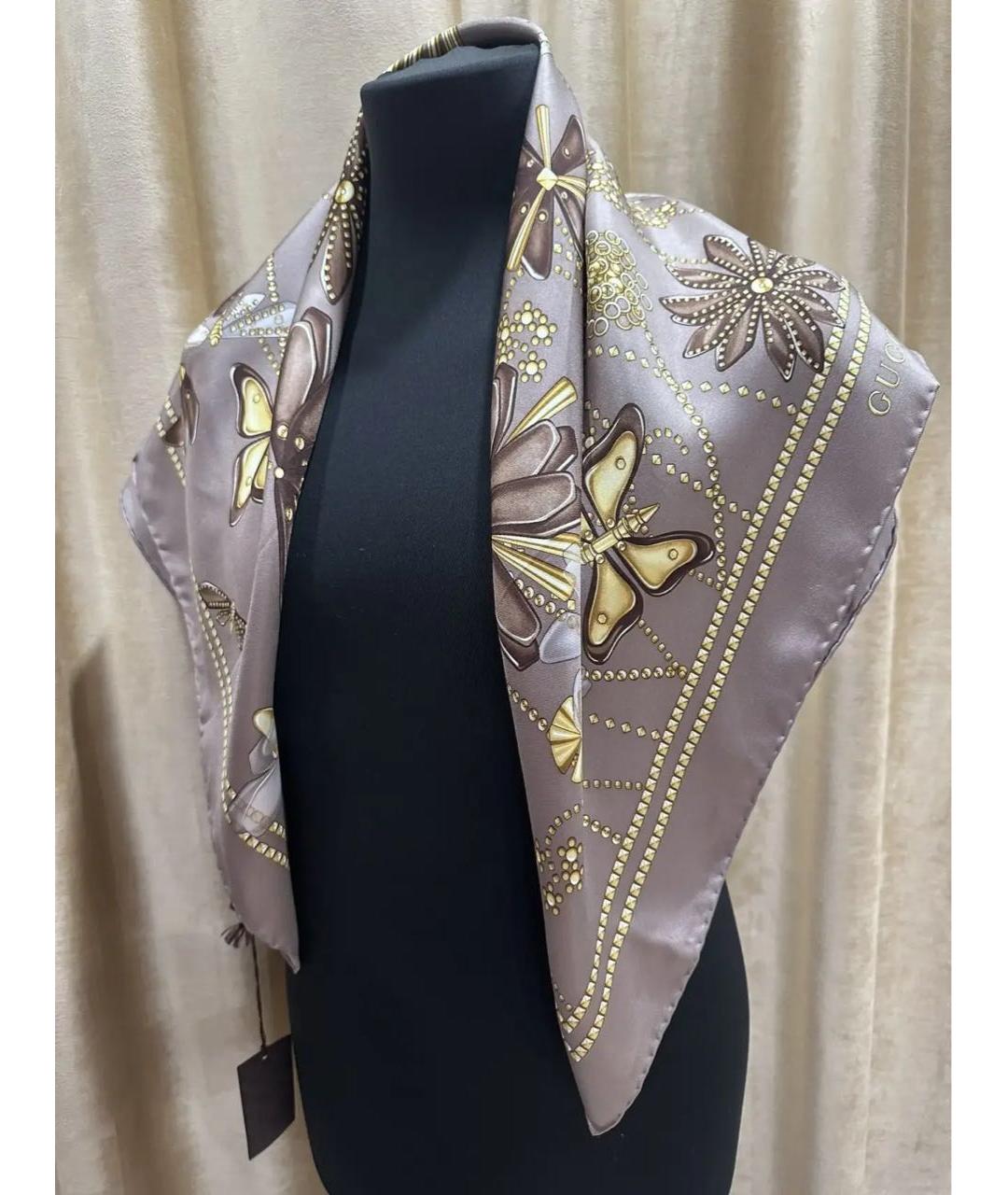 GUCCI Серый шелковый платок, фото 3
