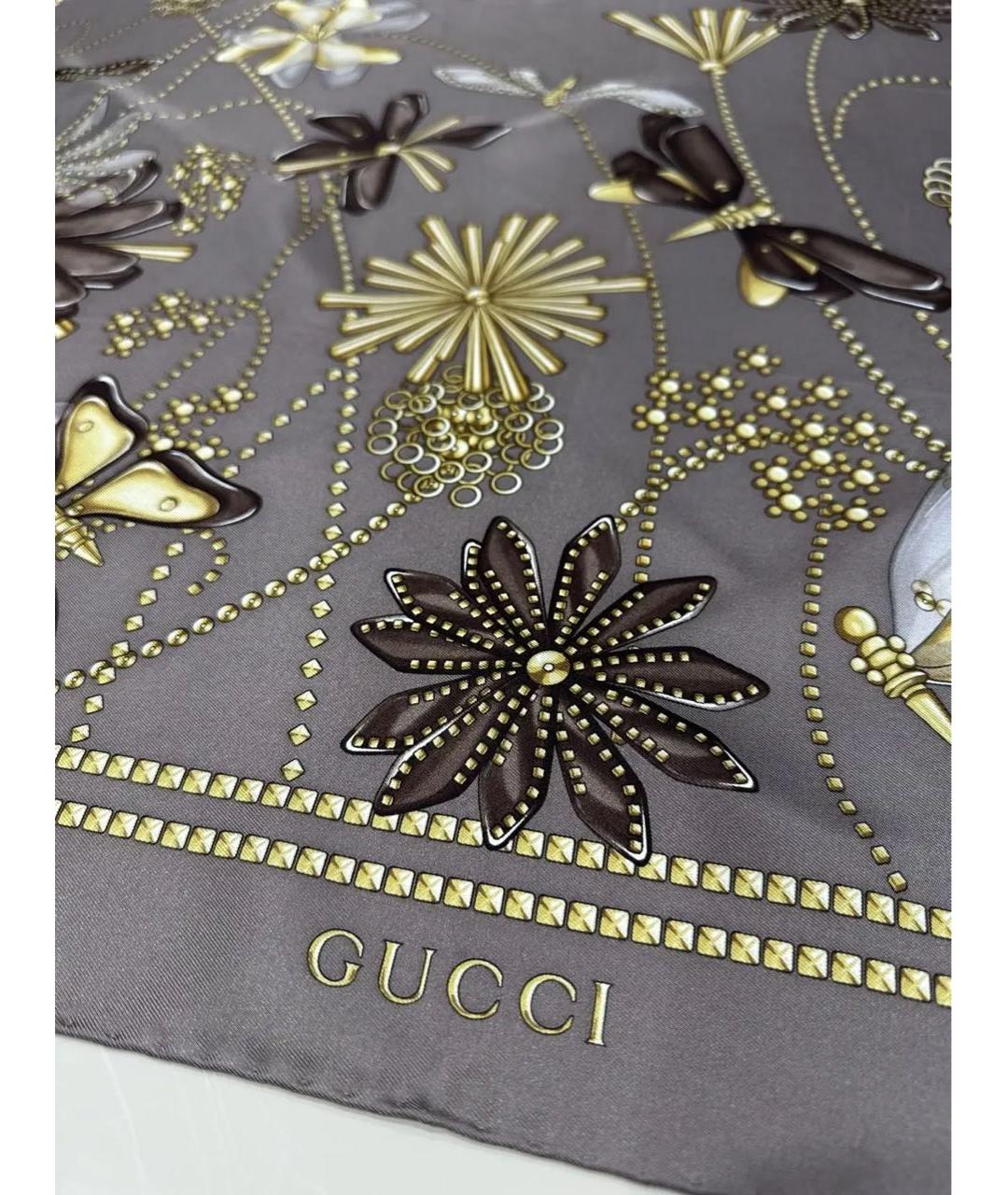 GUCCI Серый шелковый платок, фото 2
