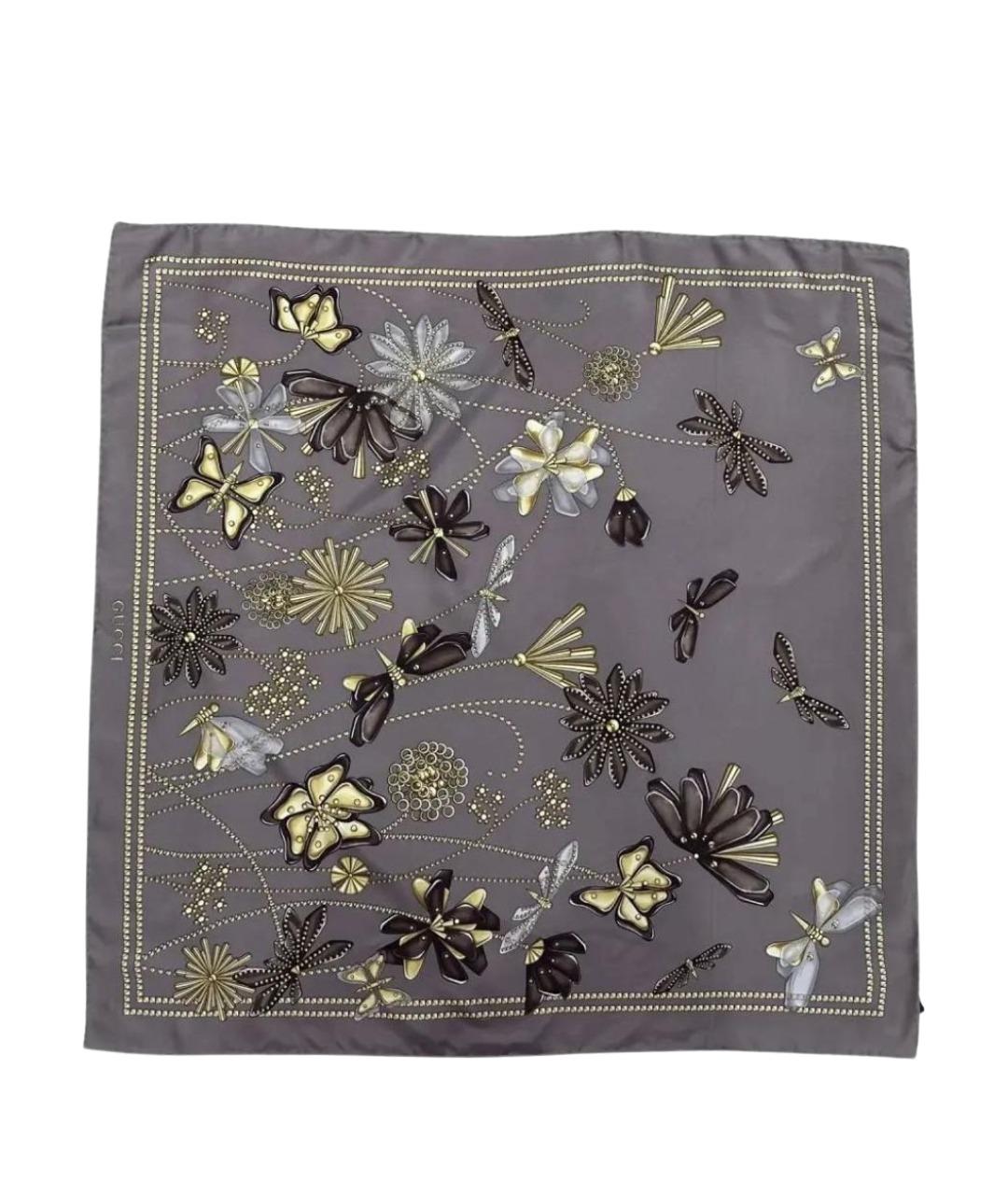 GUCCI Серый шелковый платок, фото 1