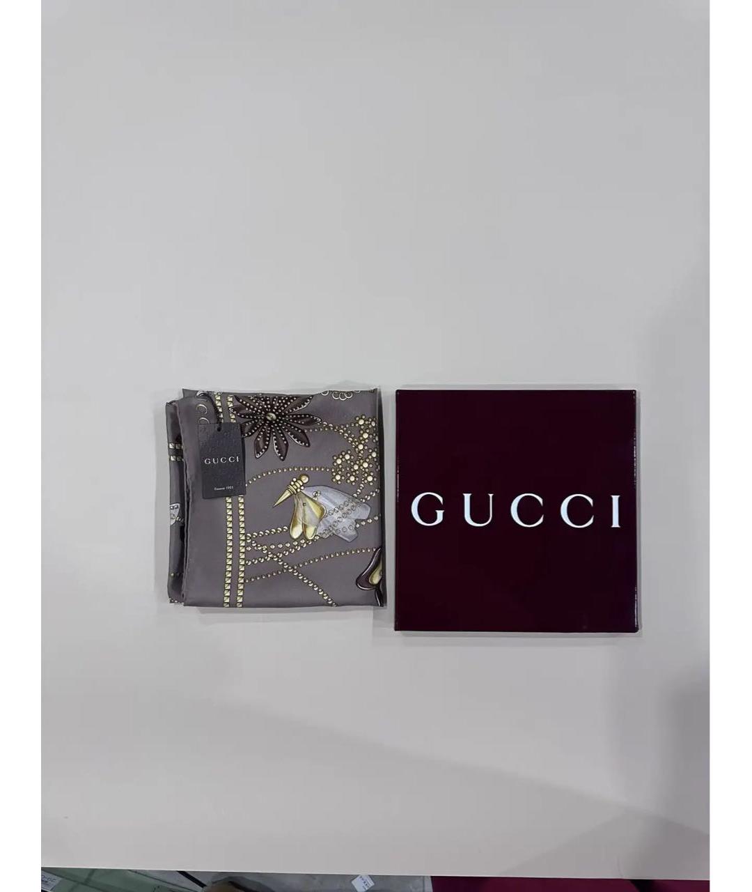 GUCCI Серый шелковый платок, фото 7