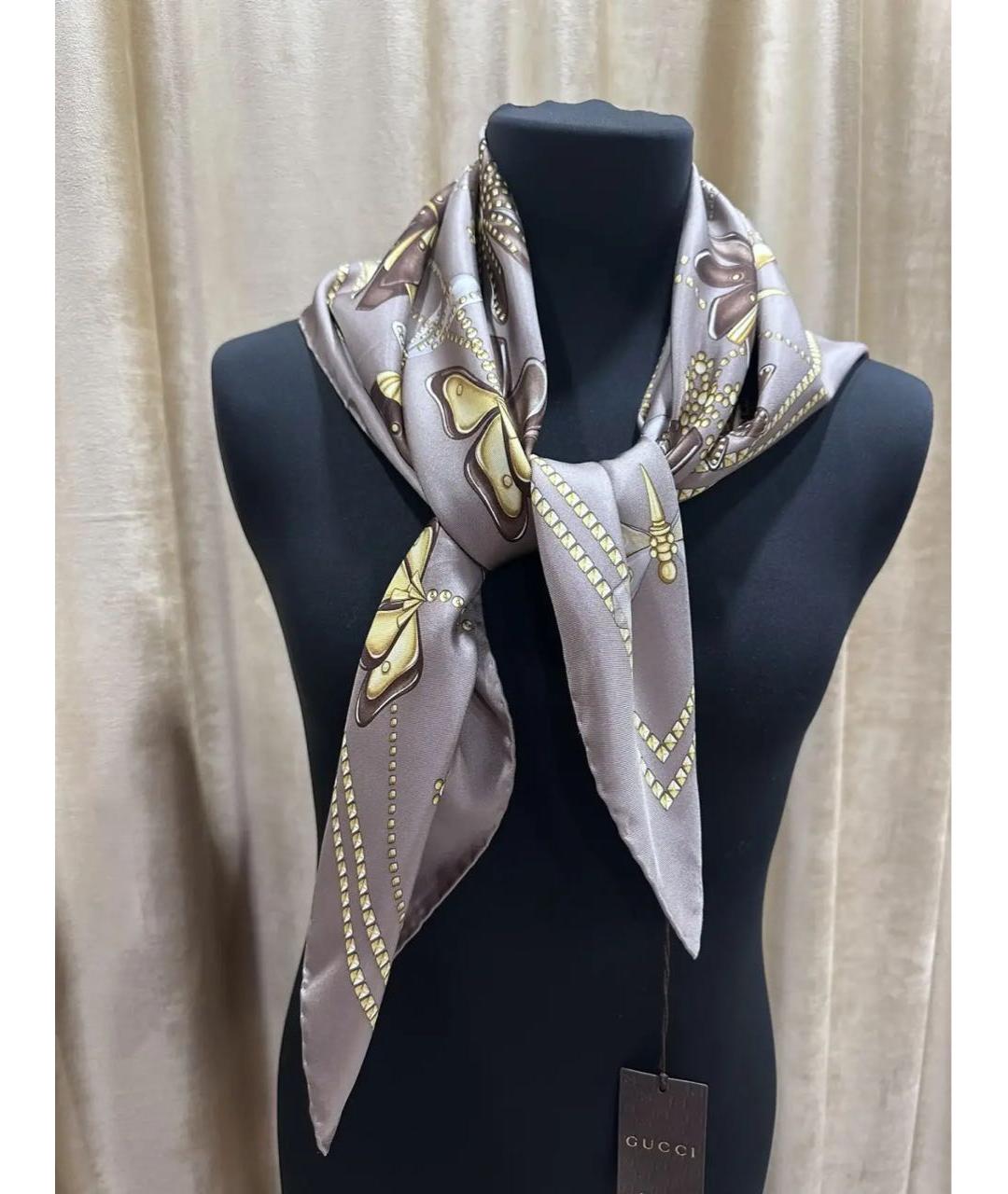 GUCCI Серый шелковый платок, фото 8