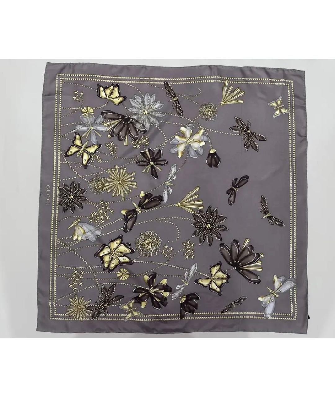 GUCCI Серый шелковый платок, фото 9