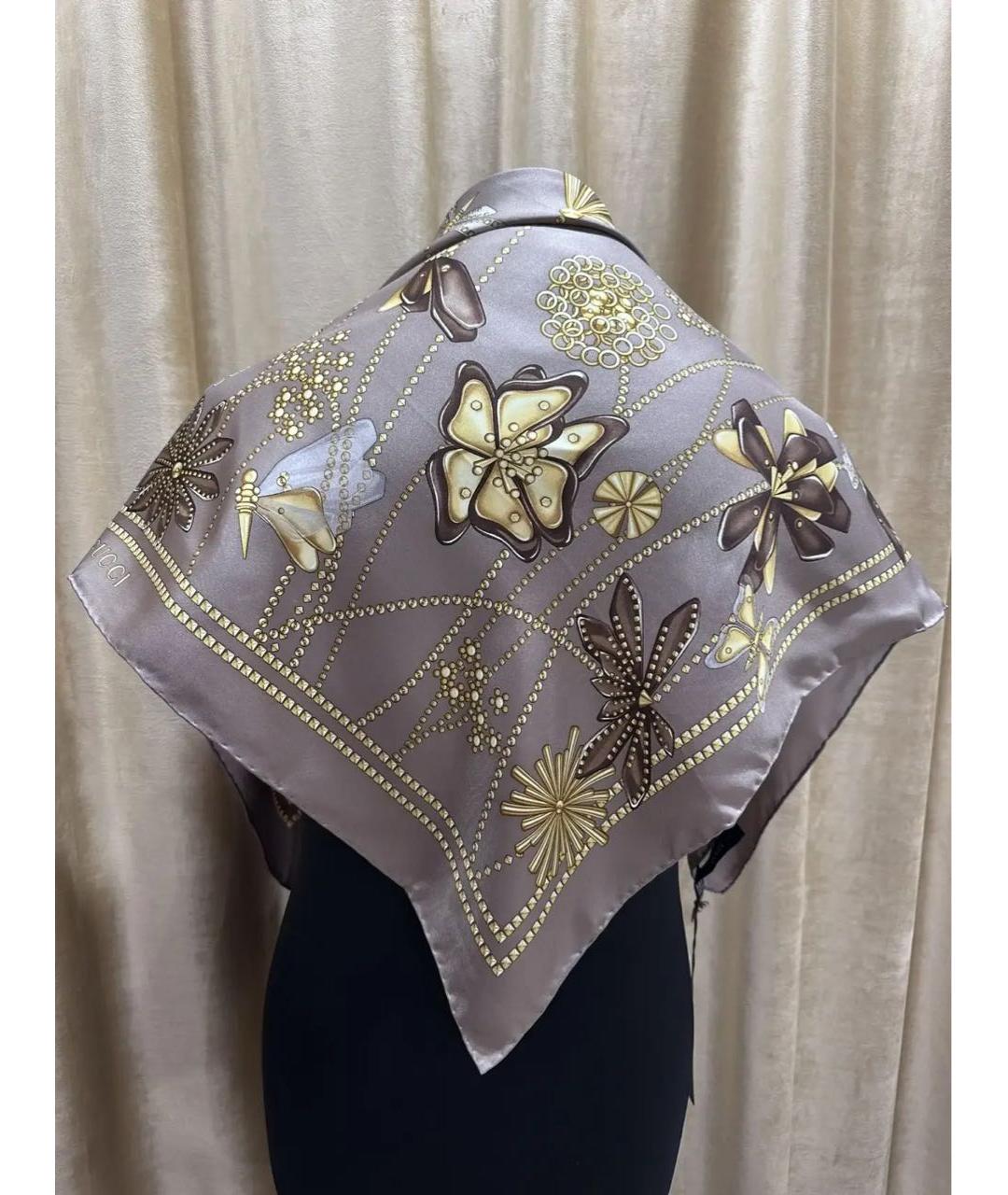 GUCCI Серый шелковый платок, фото 5