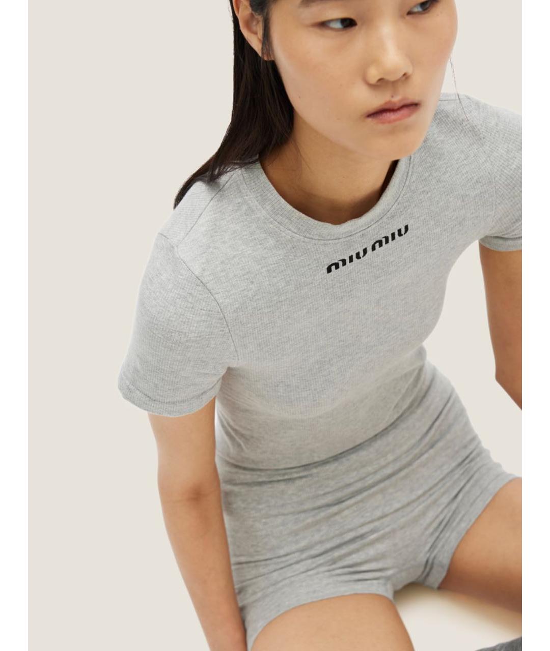 MIU MIU Серая хлопко-эластановая футболка, фото 5
